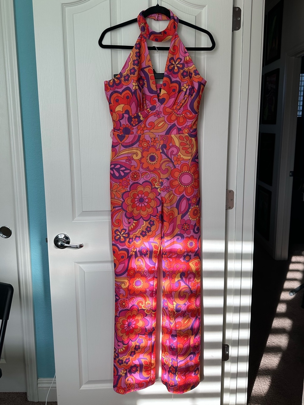 Smak Parlour Halter-Neck Floral Print Jumpsuit in Pink & Orange
